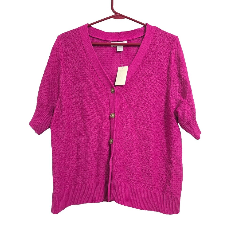 CJ BANKS Cardigan Sweater Pink Size XL Short Sleeve Button Career Soft NWT